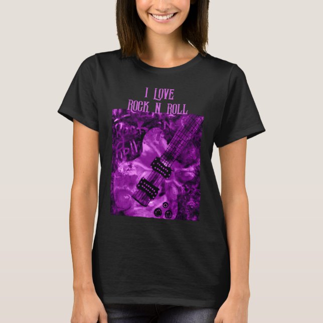 I Kärlek Rock N Roll Electric Guitar Painting Lila T Shirt (Framsida)