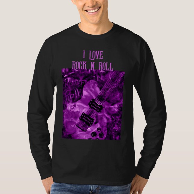 I Kärlek Rock N Roll Electric Guitar Painting Lila T Shirt (Framsida)