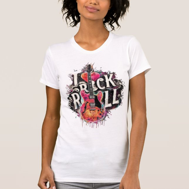 I Kärlek Rock N Roll Electric Guitar Painting Musi T Shirt (Framsida)