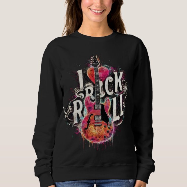 I Kärlek Rock N Roll Electric Guitar Painting T Shirt (Framsida)