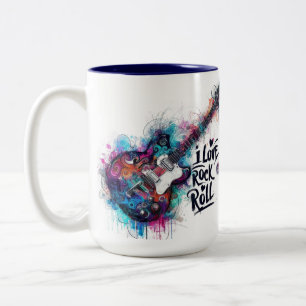 I Kärlek Rock N Roll Electric Guitar Painting Två-Tonad Mugg