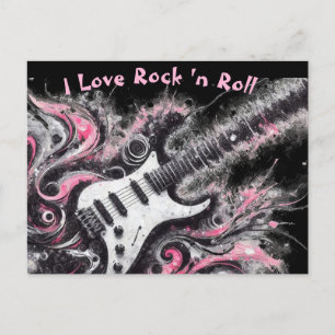 I Kärlek Rock N Roll Electric Guitar Rosa Black Vykort