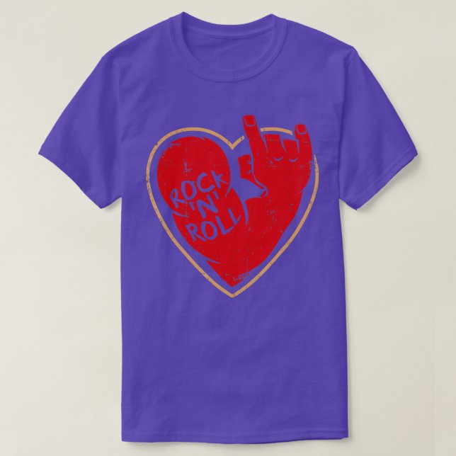 I kärlek Rock n Roll Heart för Valentines day T Shirt (Design framsida)