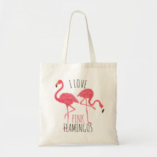 I Kärlek Rosa Flamingos Text & Birds Illustration Tygkasse