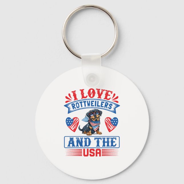 I kärlek Rottweilers och USA Nyckelring (Framsida)