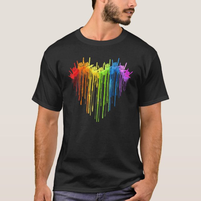 I Kärlek så undertecknar du Rainbow Heart Asl Gay  T Shirt (Framsida)