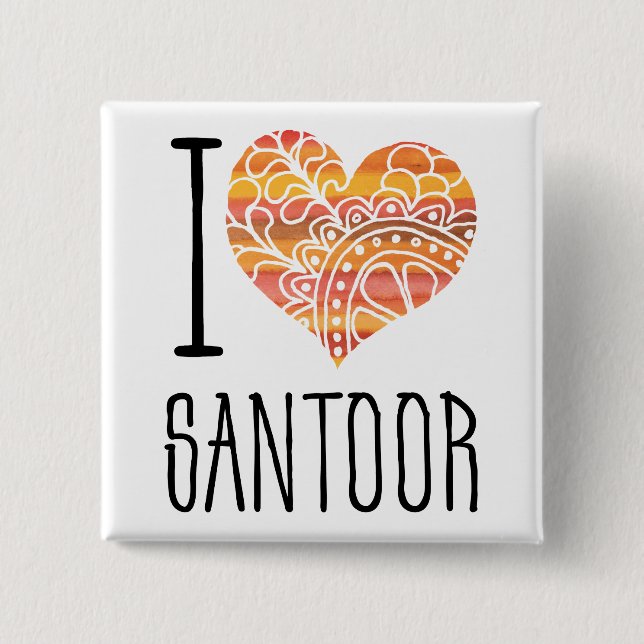 I Kärlek Santoor Orange Mandala Heart Knapp (Framsida)