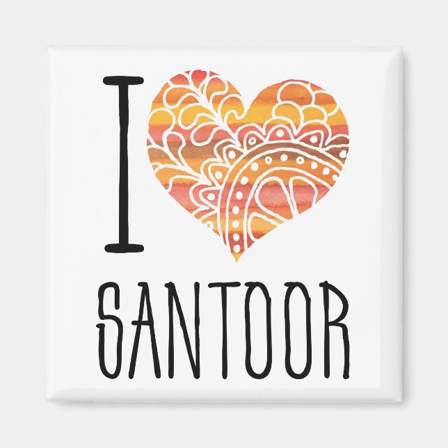 I Kärlek Santoor Orange Mandala Heart Magnet (Framsidan)