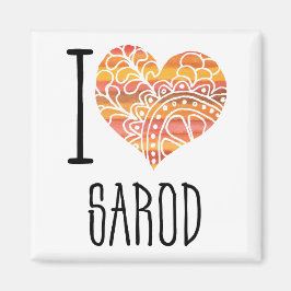 I Kärlek Sarod Orange Mandala Heart Magnet