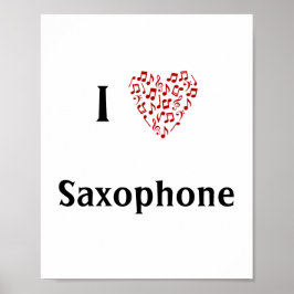 I Kärlek Saxophone Red Heart of Musik noter Poster