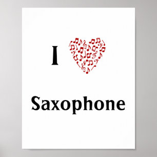 I Kärlek Saxophone Red Heart of Musik noter Poster