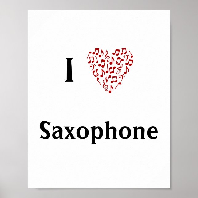 I Kärlek Saxophone Red Heart of Musik noter Poster (Framsidan)