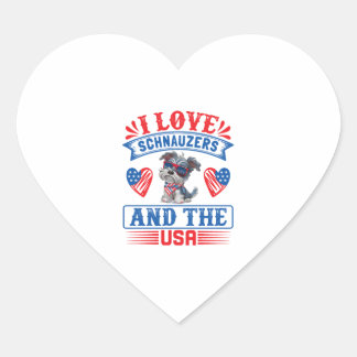 I kärlek Schnauzers och USA Hjärtformat Klistermärke