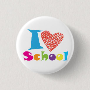 I Kärlek School. Back to school. Tecknad Studenten Knapp
