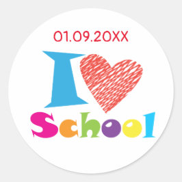 I Kärlek School. Back to school. Tecknad Studenten Runt Klistermärke