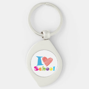 I Kärlek School. back to school. Tecknad T-Shirt Swirl Silverfärgad Nyckelring