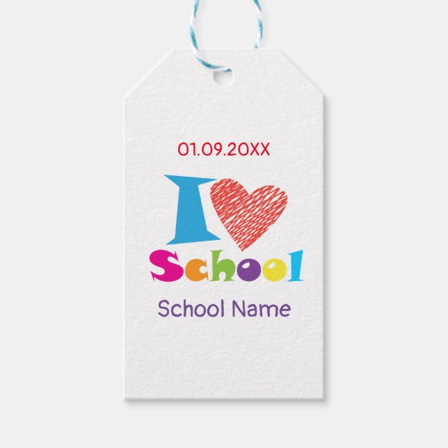 I Kärlek School. Studenten, Back to school Tecknad Presentetikett (Framsidan)