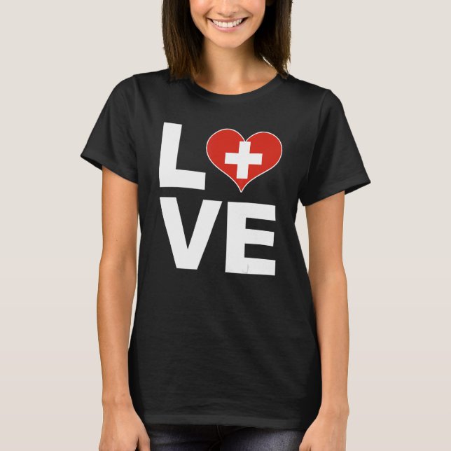 I Kärlek Schweiz Heart Flagga Schweiz T Shirt (Framsida)
