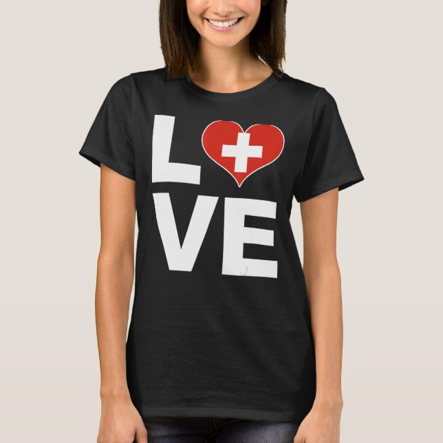 I Kärlek Schweiz Heart Flagga Schweiz T Shirt (Framsida)