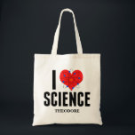 I Kärlek Science Personlig Scientist Atom Model Tygkasse<br><div class="desc">Cute I Kärlek Science tog väskan med ditt namn. Har en atommodell framför hjärtat. Perfekt är en gåva till en lärare.</div>