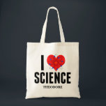 I Kärlek Science Personlig Scientist Atom Model Tygkasse<br><div class="desc">Cute I Kärlek Science tog väskan med ditt namn. Har en atommodell framför hjärtat. Perfekt är en gåva till en lärare.</div>
