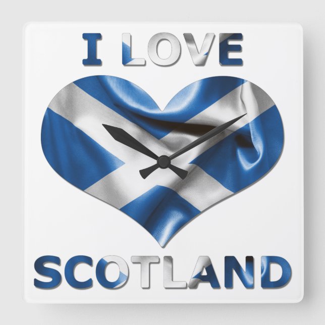 I Kärlek Scotland Heart Flagga Fyrkantig Klocka (Framsida)