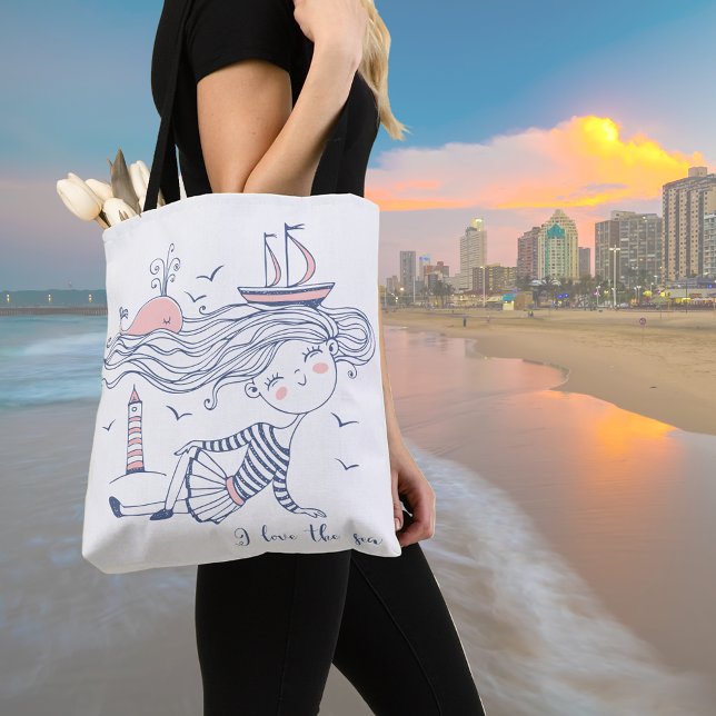 I Kärlek, Sea Whimsical Nautical Tote Bag Tygkasse (Skapare uppladdad)