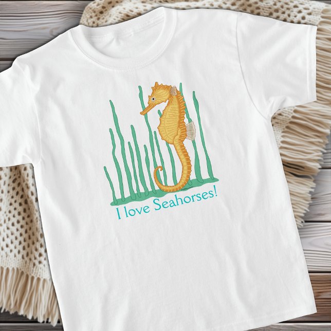 I Kärlek Seahorse Orange Seahorse Tee (I Love Seahorses Orange Seahorse T-Shirt. Personalize the slogan or add a name.)