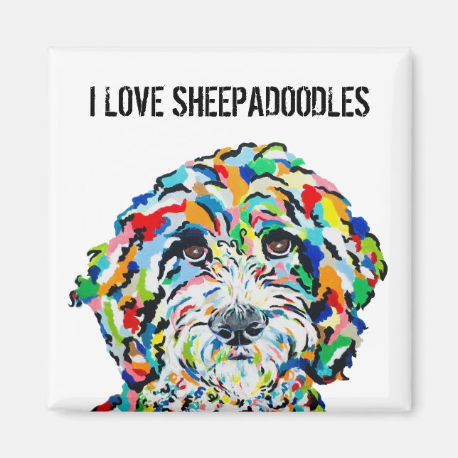 I Kärlek Sheepadoodles Magnet (Framsidan)