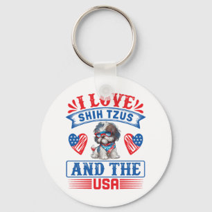 I kärlek Shih Tzus och USA Nyckelring