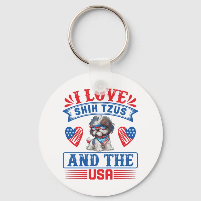 I kärlek Shih Tzus och USA Nyckelring (Framsida)