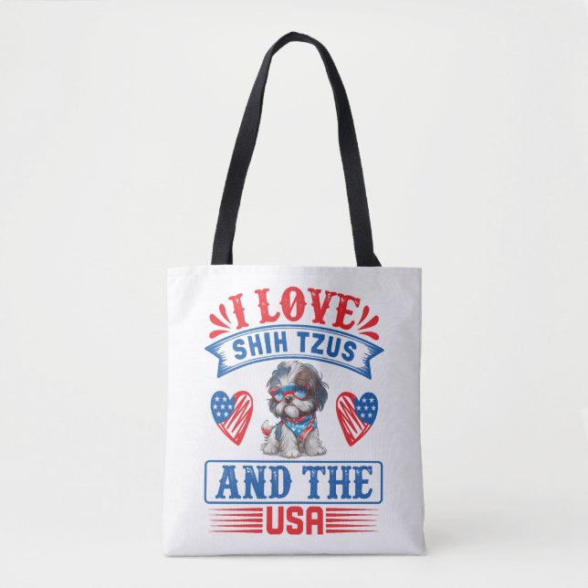 I kärlek Shih Tzus och USA Tygkasse (Framsida)