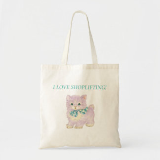I KÄRLEK SHOPLIFTING KITTEN TOTE TYGKASSE