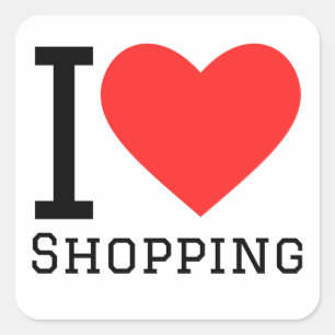 I kärlek shopping fyrkantigt klistermärke