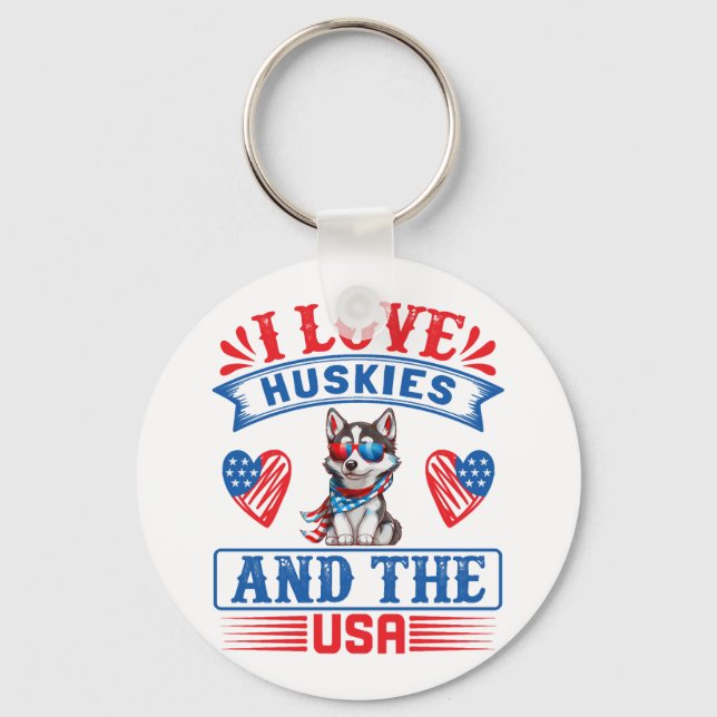 I kärlek Siberian husky och USA Nyckelring (Framsida)