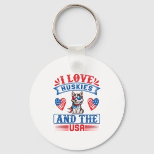 I kärlek Siberian husky och USA Nyckelring