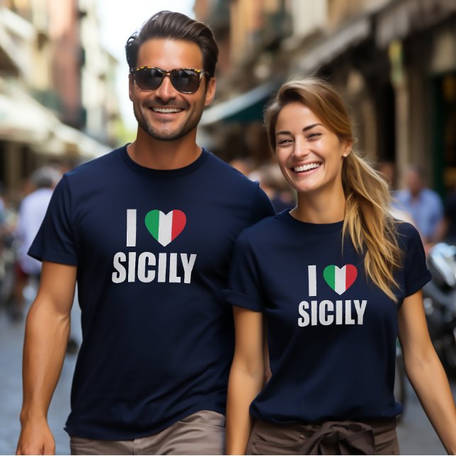 I Kärlek Sicilien Italienska Flagga Heart T Shirt (I Love Sicily Tee with Italian Flag Heart)