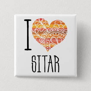 I Kärlek Sitar Orange Mandala Heart Knapp