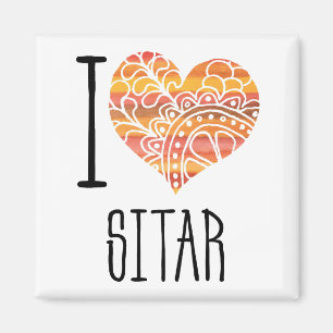 I Kärlek Sitar Orange Mandala Heart Magnet