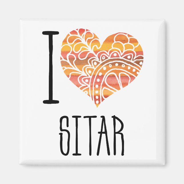 I Kärlek Sitar Orange Mandala Heart Magnet (Framsidan)