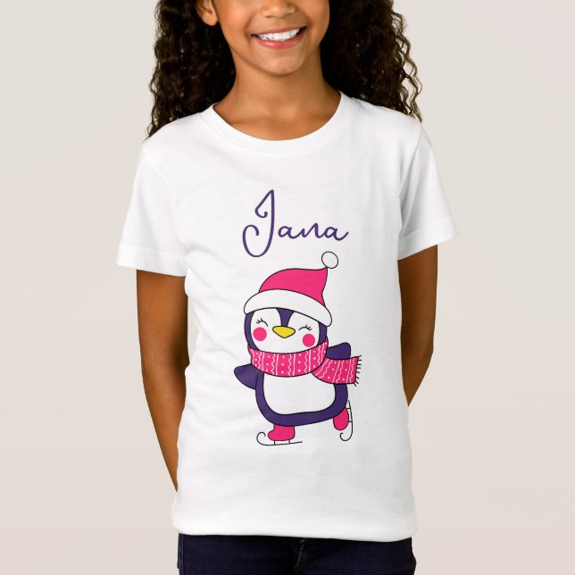I Kärlek Skating Penguin Cute Girl T Shirt (Framsida)