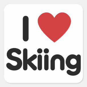 I Kärlek Skiing Fyrkantigt Klistermärke
