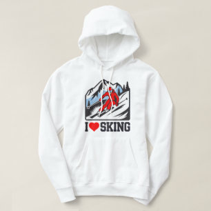 I Kärlek Skiing Retro Skier Mountain Graphic Hoodie