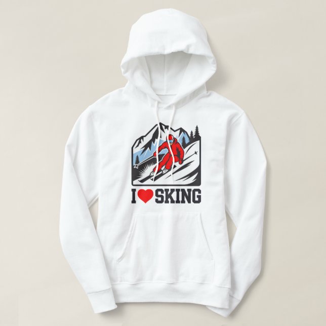I Kärlek Skiing Retro Skier Mountain Graphic Hoodie (Design framsida)