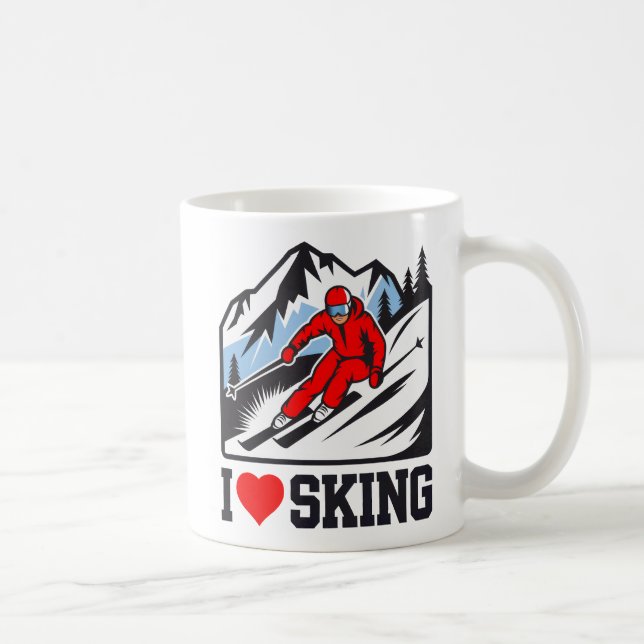 I Kärlek Skiing Retro Skier Mountain Graphic Kaffemugg (Höger)