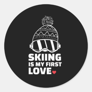 I kärlek skiing Snyggt skiing silhuette design Runt Klistermärke