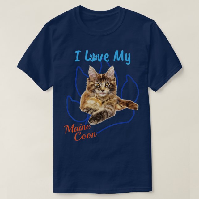 I Kärlek Skriv ut mitt maine Coon Best Cat Lover P T Shirt (Design framsida)