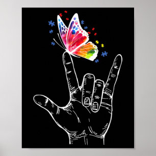 I Kärlek skriver du språk Butterfly Autism Awa Poster