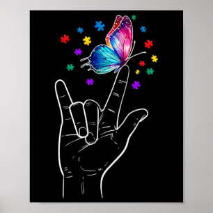 I Kärlek skriver du språk Butterfly Autism Awa Poster