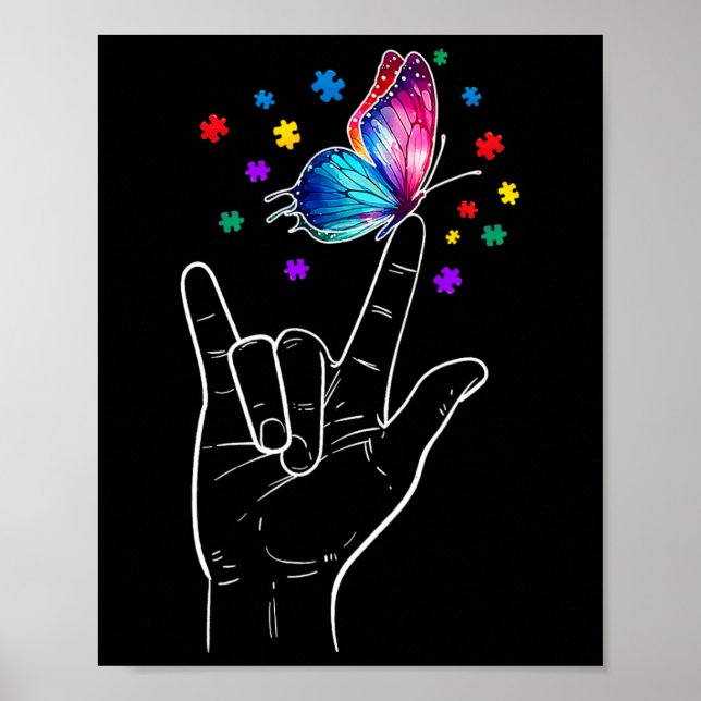 I Kärlek skriver du språk Butterfly Autism Awa Poster (Framsidan)